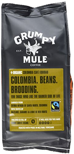 Grumpy Mule Colombia Planadas Organic (Whole Coffee Beans) with notes of Caramel and Red Fruits 200g (Pack of 6 - Total 1.2kg)