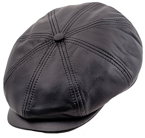 Sterkowski Echt Leder Schiebermütze Zeitungsjunge Schlägermütze Flat Cap 54 Schwarz