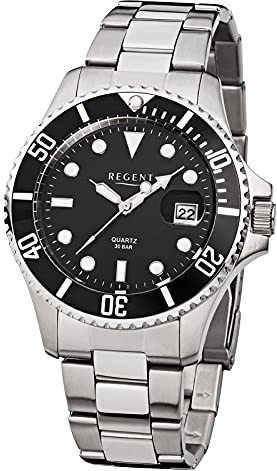 Regent F371 Uhr Herrenuhr Edelstahl 30m Analog Datum schwarz