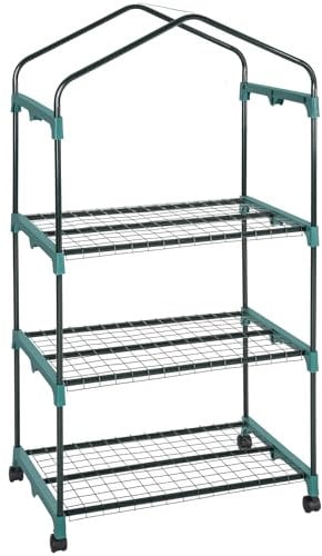 tectake® Invernadero Exterior en Acero con 3 Baldas de Rejilla y Protección UVA, Invernadero Terraza 69x49x133cm, Caseta Jardin Exterior con Ruedas y Cierre de Cremallera, Ideal para Huerto y Jardín