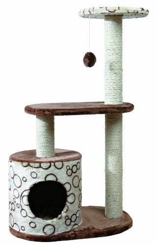 TRIXIE Casta Cat Tree with Condo | 2 Platforms | Dangling Cat Toy, Brown, 21.5 x 13.75 x 37.25 in.