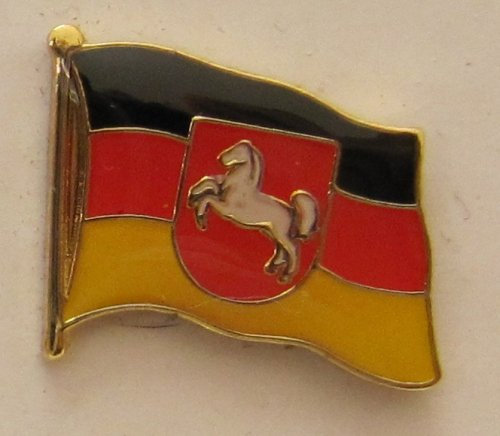 Buddel-Bini Versand Pin Anstecker Flagge Fahne Niedersachsen mit Pferd Landesflagge Flaggenpin Badge Button Flaggen Clip Anstecknadel