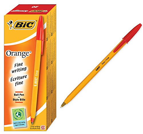BIC Orange Fine Stick Ballpoint Pen Fin rojo 20pieza (S) – Bolígrafo (Stick Ballpoint Pen, rojo, naranja, fin, plástico, carbono Tungsteno)