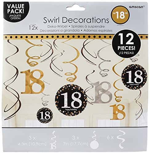 (PKT) Adult Gold 18th Celebration Swirl Decorations