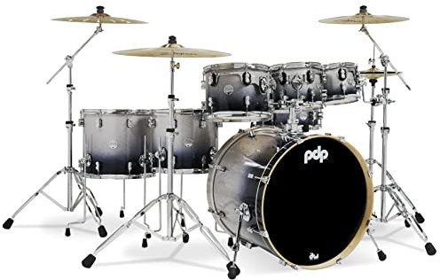 PDP by DW 5 Concept Ahorn Shell Pack mit Chrom Hardware Blue Sparkle Konzept Ahorn 7-Piece Silver to Black Fade