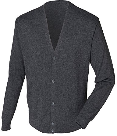 Henbury Mens V Lightweight Cardigan Grey Marl XXX-Large