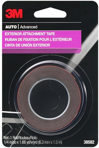 3M Auto Exterior Attachment Tape, 1/4 in x 5 ft, Heavy Duty Double-Sided Automotive Tape for Car Trim, Moldings, Emblems, and Badges (38582)