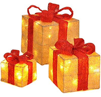 Gravidus 3er Set beleuchtete Geschenkboxen Geschenke Box Weihnachten Deko - Beige