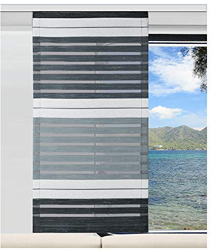 SeGaTeX home fashion Deko-Paneele | Flächengardine Aiko | Höhe 40-200 cm nach Maß | grau gestreift für Caravan Wohnwagen | Flächenvorhang