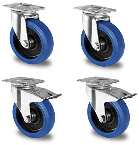Blue Wheels Transportrollen Ø 80mm, Blaue Rollen, Lenkrollen/Feststeller Bremse