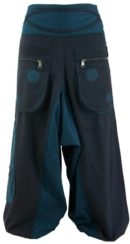 Haremshose, Pluderhose, Pumphose, Aladinhose Spirale, schwarz/Petrol | Bequeme Afghanihose, weit ausgestellte Beine, elastischer Gummizug, Taschen, kontrastreiche Spiralmuster-Applikationen.