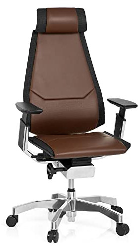 hjh OFFICE 652855 Profi Bürostuhl GENIDIA PRO Leder Braun Hochwertiger Bürosessel, individuell einstellbar, ergonomisch