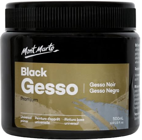 Mont Marte Gesso 500ml – Schwarz – Ideale Grundierung für Acrylfarben und Ölfarben – Perfekter Primer für Leinwände