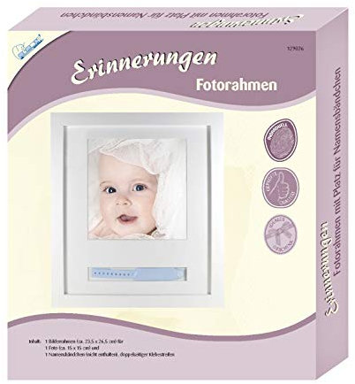 Mammut 129026 – Marco de fotos 3D (MDF), cinta con nombre, juego completo con marco de fotos y almohadillas adhesivas de doble cara, set creativo para padres jóvenes, idea de regalo para nacimiento