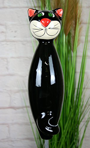 Gartenstecker Keramik Katze schwarz glänzend, 30 cm