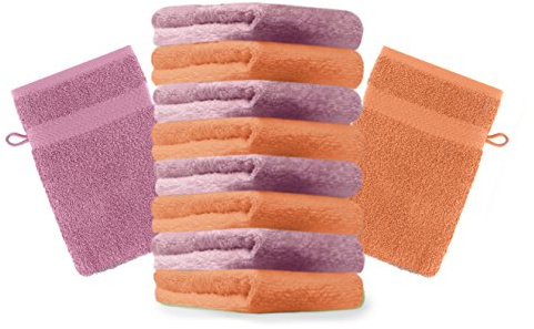 Betz 10 Stück Waschhandschuhe Premium 100% Baumwolle Waschlappen Set 16x21 cm Farbe orange und Altrosa