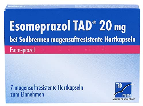 Esomeprazol TAD 20 mg bei Sodbrennen: Säure-Blocker gegen Reflux-Symptome und übermäßige Magensäure, 7 Kapseln