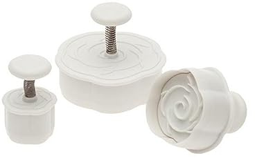 Ateco 1956 Rose Plunger Cutters, Set of 3 Sizes, for Cutting Decorations & Direct Embossing, Spring-Loaded Handle, Food Safe Plastic