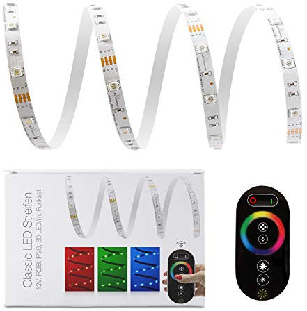 6 Meter RGB LED Streifen Set (30 LED/m, IP20) inkl. Controller, Funkfernbedienung und 6 A Netzteil