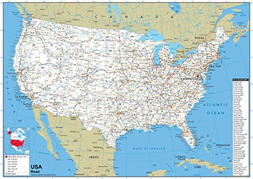 Tiger Moon USA Road Map – Autobahnen & Major Roads, laminiert, A1 Größe 59,4 x 84,1 cm, Vollfarbig