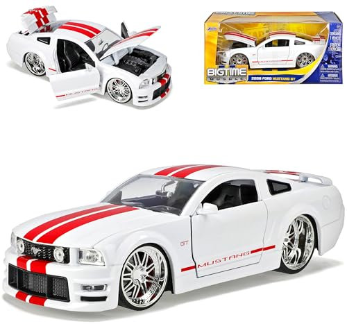 Ford Mustang V 1. Generation Shelby GT-500KR Weiss mit Roten Streifen 2004-2009 1/24 Jada Modell Auto mit individiuellem Wunschkennzeichen