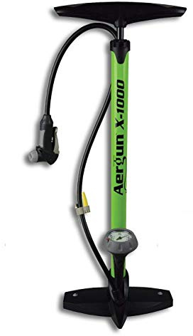 AerGun X-1000 Bike Pump – Unique AerTight Pump Head for Easiest use with Both Presta and Schrader Bicycle Pump Valves – Pressure Gauge – 160 PSI
