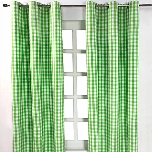 HOMESCAPES – Paire de Rideaux à œillets 100% Coton – Grand Carreaux Vichy Vert – Prêt à Poser 117 x 137 cm