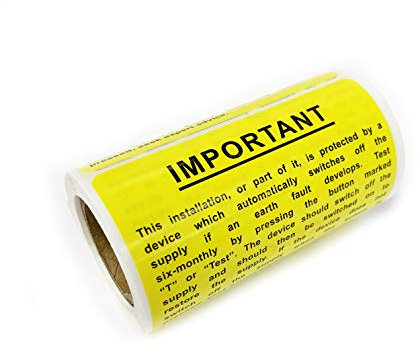 100 étiquettes de sécurité électrique pour test de disjoncteur référentiel - BS7671 - 1 rouleau - 75 x 50 mm