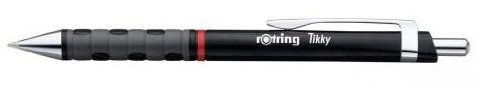 Rotring Set mit 6 Kugelschreibern, einziehbar, Tikky, mittlere Spitze, Körper, schwarz, blaue Tinte.