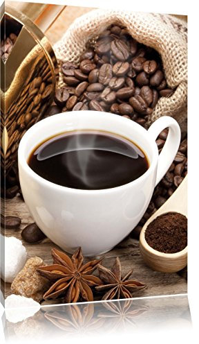 Pixxprint Edler Kaffee und Kaffebohnen, Größe: 60x40cm, Leinwandbild, fertig gespannt, Wandbild, Dekoration, Kunstdruck, kein Poster