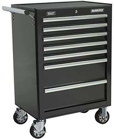 Sealey Slides-Black 7 Drawer Rollcab/Tool Chest on Wheels with Ball-Bearing Runner, 685mm x 465mm x 1005mm