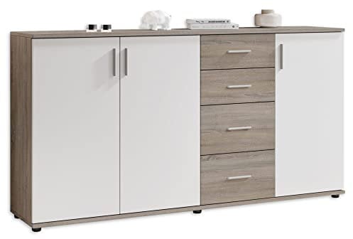 Stella Trading Bobby Kommode in Eiche Sonoma Optik, dunkel - Modernes Sideboard mit viel Stauraum für Ihren Wohnbereich - 160 x 82 x 35 cm (B/H/T)