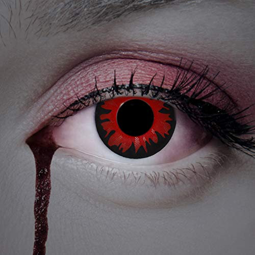 aricona Contact Lenses - Red Horror Halloween Contact Lenses - Lentilles annuelles rouges et noires intenses pour Halloween, carnaval, déguisement, 2 pcs - sans correction