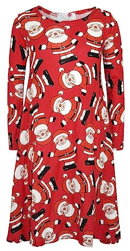 A2Z 4 Kids Girls Christmas Santa Dress Long Sleeve Age 2-13 Years | Festive Flared Outfit for Xmas Parties and Holiday Celebrations
