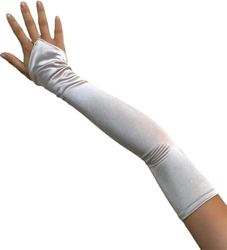 SACASUSA Fingerlose 58,4 cm lange Braut-Satin-Handschuhe über dem Ellenbogen in 20 Farben, silber, Einheitsgröße