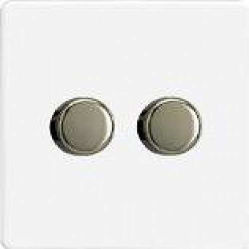 Varilight Screwless Plastic Premium White 2 Gang LED Trailing Edge Dimmer Switch 1 or 2 Way
