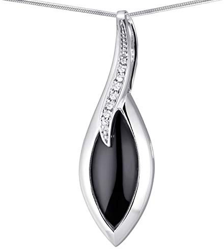 MATERIA Damen Anhänger Onyx Silber 925 Tropfen mit Zirkonia weiß lang 15x45mm #KA-141