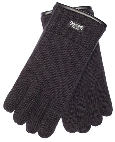 EEM Herren Strickhandschuhe, weiche Wolle, Thinsulate Thermofutter, Saum mit Paspelierung, schwarz S/M