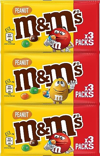 M&M'S PEANUT - Bonbons chocolat au lait et cacahuètes - 3 sachets de 45g