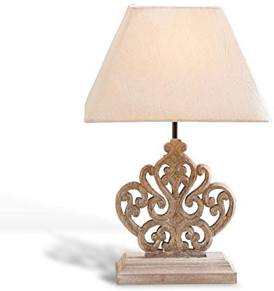 LOBERON Lampe à poser Tamee - paulownia, coton, lin - H/L/P/D env. 46/25 / 12/18 cm - crème/marron