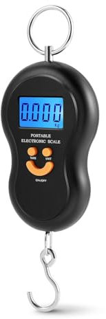 Flexzion Digital Hanging Scale – 110lb/50kg Portable Luggage Scale, and Fish Scale with Electronic Backlight LCD, Stainless Steel Hook, 2 AAA Batteries Included