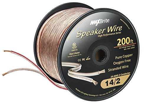 High Performance 14 Gauge Speaker Wire, Oxygen Free Pure Copper - UL Listed Class 2 (200 Feet Spool)