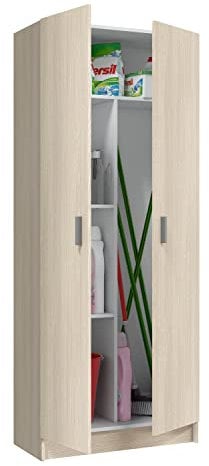 Habitdesign Armario Multiusos, Escobero 2 Puertas 3 Estantes, 180x73x37 (AltoxAnchoxFondo - en cm), Color Roble