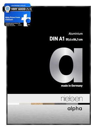 nielsen Alpha Polished Black Aluminium Picture Frame - A1, 59.4x84.1cm - with Float Glass and Easy Push-Turn Clips - For Photos and Art