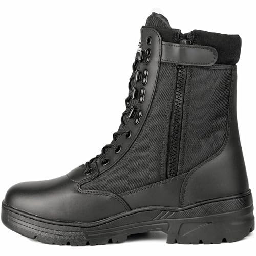 Savage Island Leather Side Zip & Lace Up Army Tactical Combat Boots Black for Work, Security, Motorcycle, Cadet