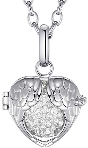 Morella Damen Halskette Edelstahl 70 cm mit Engelsflügel Anhänger und Klangkugel Ø 16 mm in Schmuckbeutel zur Farbauswahl