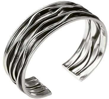 SILBERMOOS Damen Armreif Armspange offen geschwärzt mit Längsstruktur gefaltet massiv 925 Sterling Silber