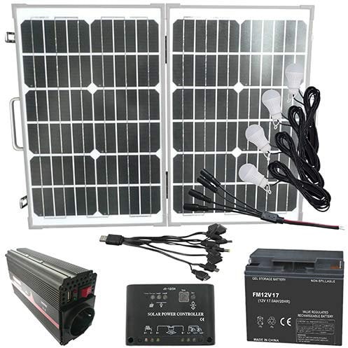 Mauk Solar-Set 50 W mit 4 LED Leuchten - USB- Adapter und Spannungswandler