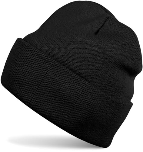 styleBREAKER Unisex Beanie Strickmütze Einfarbig, Feinstrick Mütze doppelt gestrickt, warme Winter Strickbeanie 04024029, Farbe:Schwarz