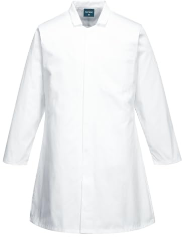 Portwest 2202 Food Industry 1 Pocket Coat Concealed Stud Front Twill Fabric | White, Large, Regular Fit, Polycotton, 65% Polyester, 35% Cotton, Polyester Blend, Secure Storage, Durable, Machine Washable